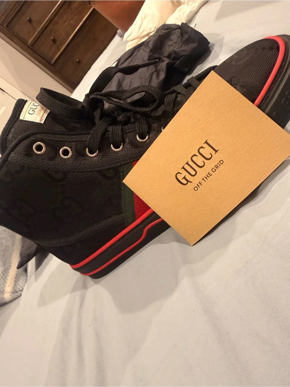 Gucci Black High-Top Sneaker with Red and Green Web Stripe